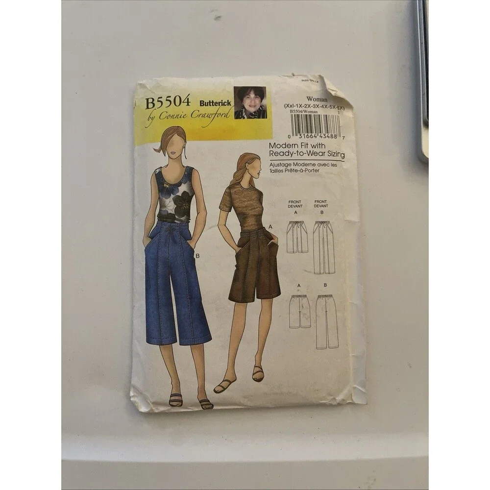 Butterick 5504 Loose Fitting Shorts and Capri Pants Pockets Woman 1X to 6X Uncut